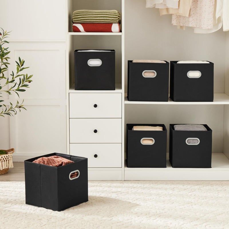 MAX Houser Fabric Storage Bins Cubes Baskets Containers with Dual Plastic Handles for Home Closet Bedroom Drawers Organizers (Black) - Image 4